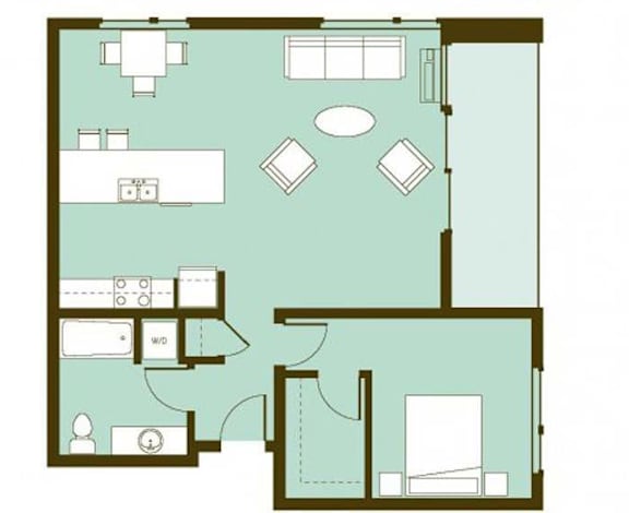 A floor plan of a house with a kitchen, living room, and bedrooms.
