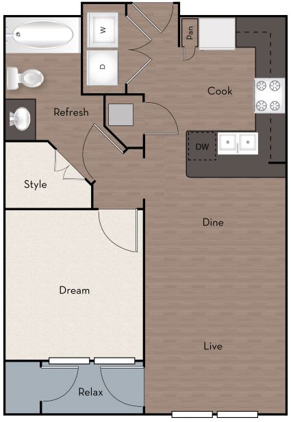 A floor plan of a house with labeled rooms such as "Dream", "Live", and "Relax".