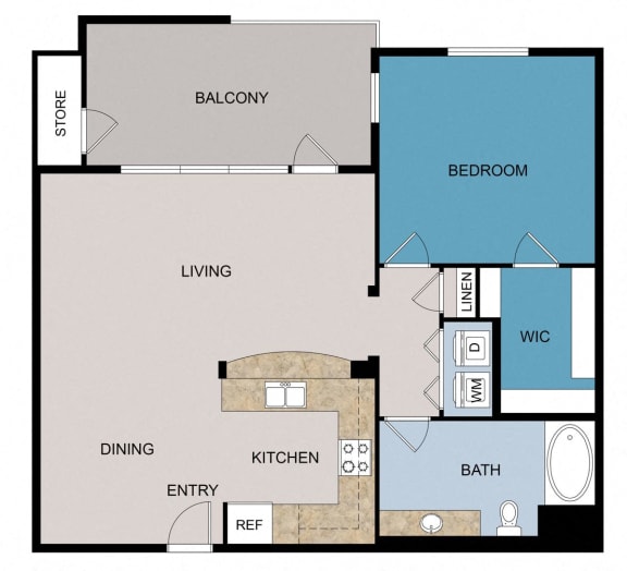 a floor plan of a room with a bed and a bathroom