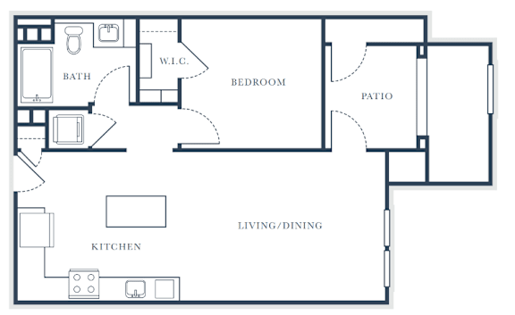 A floor plan of a house with a living room, dining room, kitchen, bedroom, and bathroom.