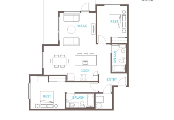 Two bedroom Two bathroom Floor Plan at Vue 22 Apartments, Bellevue, 98007