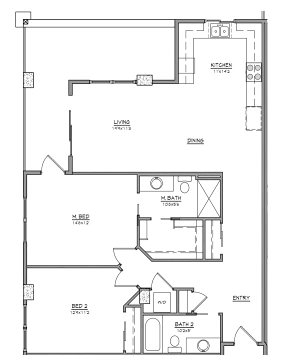 B1 floor plan at Village on Main Apartments