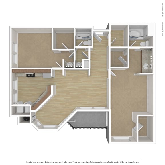 2 Bedroom 2 Bathroom Floor Plan B2 at Andante Apartments, Arizona, 85048