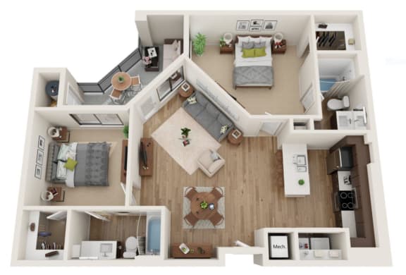 a1 floor plan  1 bedroom with 2 baths  1192 square feet