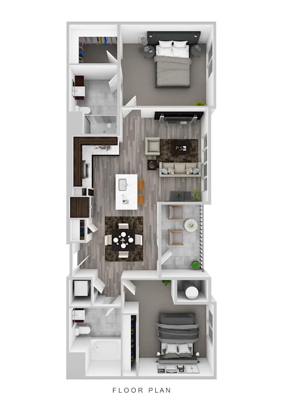 A floor plan of a small apartment with a kitchen, living room, and bathroom.