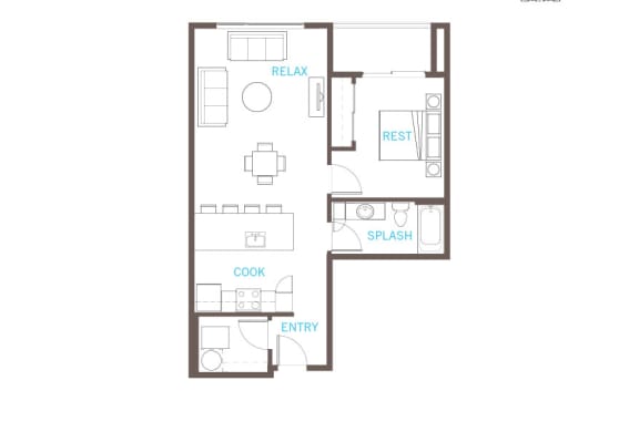 1 Bedroom 1 Bathroom Floor Plan at Vue 22 Apartments, Washington