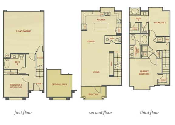 A diagram shows the layout of a three-story residential building.