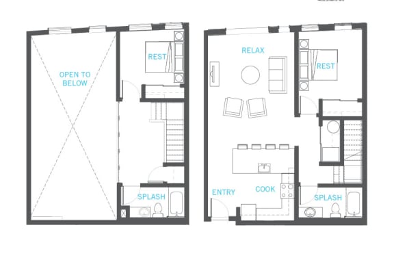 2 Bedroom 2 Bathroom Floor Plan at Vue 22 Apartments, Bellevue, WA