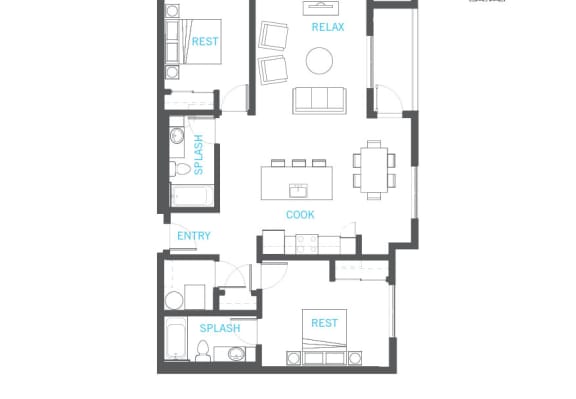 Two Bed Two Bath Floor Plan at Vue 22 Apartments, Washington