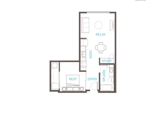 1 Bed 1 Bath Floor Plan at Vue 22 Apartments, Washington, 98007