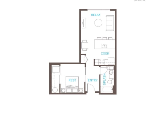 1 Bedroom 1 Bathroom Floor Plan at Vue 22 Apartments, Bellevue, Washington