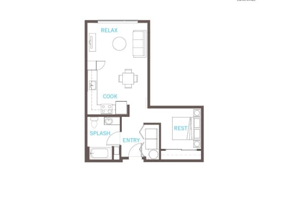 One Bed One Bath Floor Plan at Vue 22 Apartments, Bellevue, WA