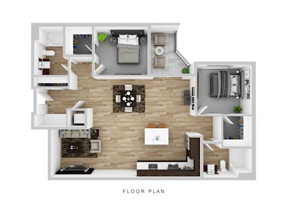 A floor plan of a house with a kitchen, living room, and bedrooms.