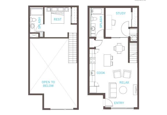 1 Bed 2 Bath Floor Plan at Vue 22 Apartments, Bellevue, WA, 98007
