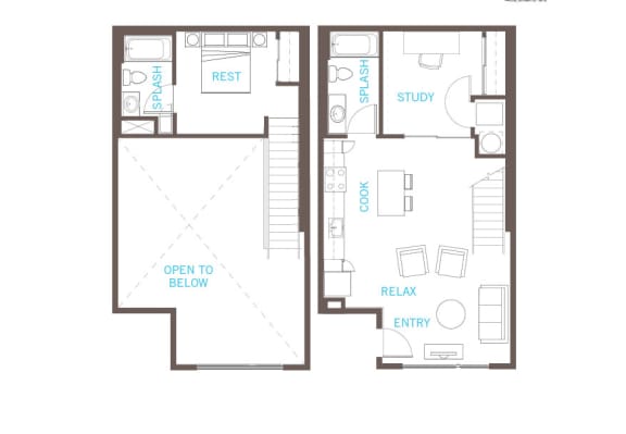 1 Bed 2 Bath Floor Plan at Vue 22 Apartments, Bellevue, WA