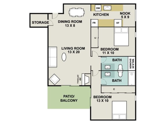 B5 Floor Plan at 3300 Tamarac Apartments