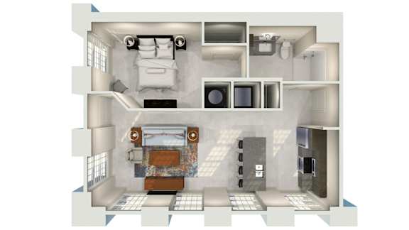 a floor plan of a house with a bedroom and a living room