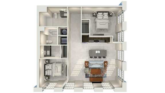 a floor plan of a house with a bedroom and a living room