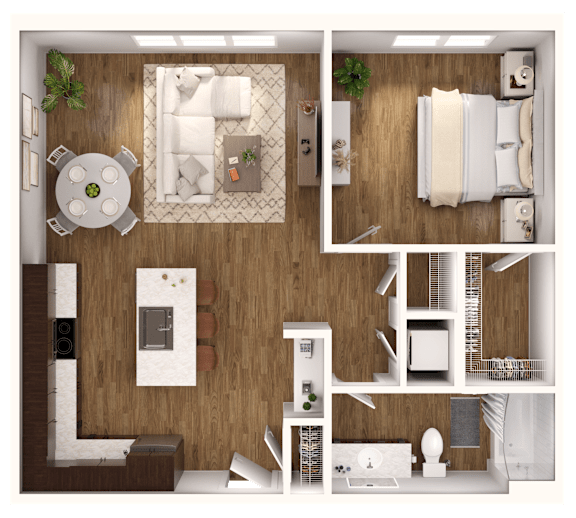 a 1 bedroom floor plan with a bathroom and a living room