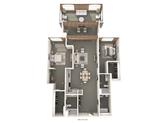 A top-down view of a house with a central courtyard and surrounding rooms.