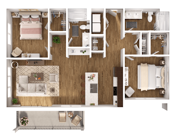 a floor plan of a bedroom with a bathroom and a living room