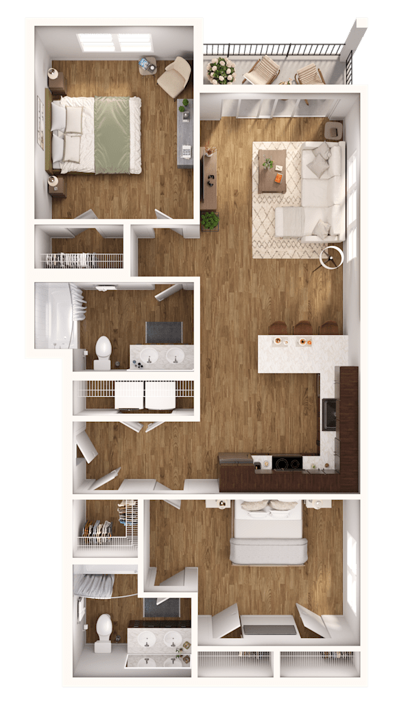 a floor plan of a bedroom with a bathroom and a living room