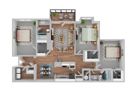 a 3d floor plan of a house with a bedroom and a living room