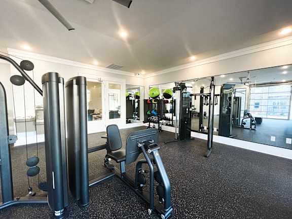 Falls at Meehan's State-of-the-Art Wellness Center with pulldown machines, medicine balls and a yoga ball.