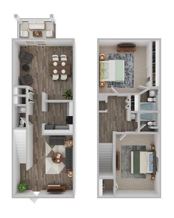A floor plan of a two-bedroom apartment with a living room, kitchen, and bathroom.