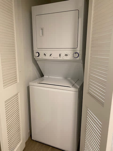 Stackable washer and dryer at unit 203, 739 South Ogden Drive.