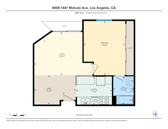 A 1 bedroom 1 bathroom floor plan for a property at 1441 Midvale Ave, Los Angeles, CA.