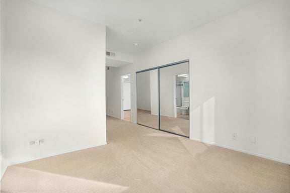 A room with a white wall and a glass door.