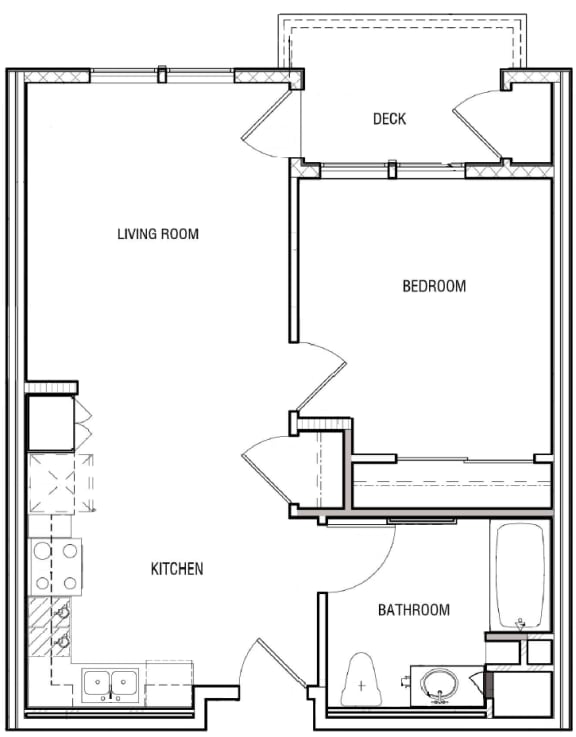 Floor Plan  Veterans Park 1 Bedroom Floor Plan