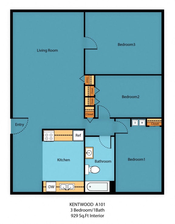 3bed 2bath 841sqft 3bed 2bath 841sqft at Kentwood Apartments, Kent, WA, Washington
