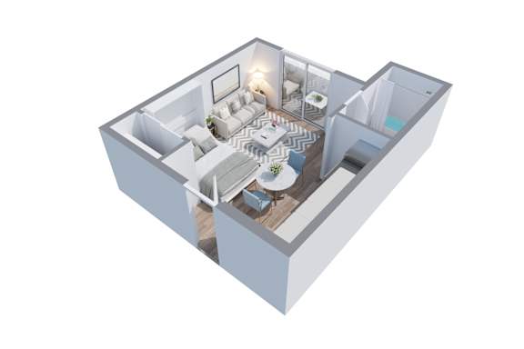 Studio Floor Plan at Federal Apartments, Los Angeles, CA 90025