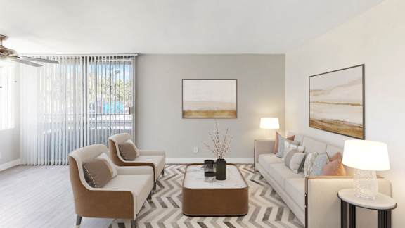Living Room View at Occidental Apartments, Los Angeles, 90057