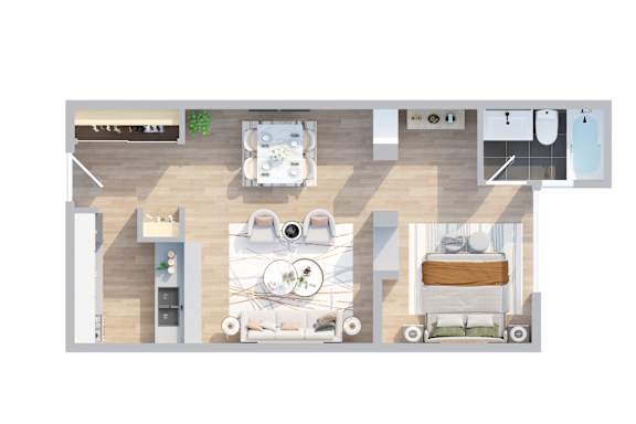 1 Bed Floorplan at Oxnard Plaza, North Hollywood