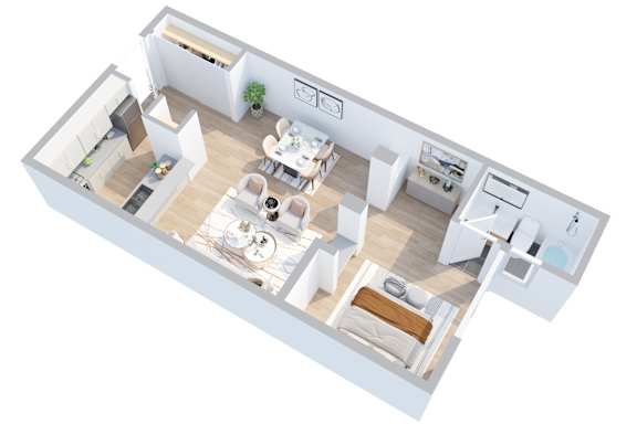 1 Bedroom Floorplan at Oxnard Plaza, North Hollywood, 91606