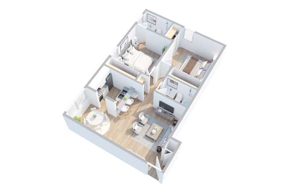 2 Bedroom Floorplan at Oxnard Plaza, North Hollywood, CA