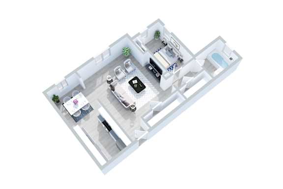 1 Bedroom 1 Bath Floor Plan at Barton Apartments, Los Angeles, CA
