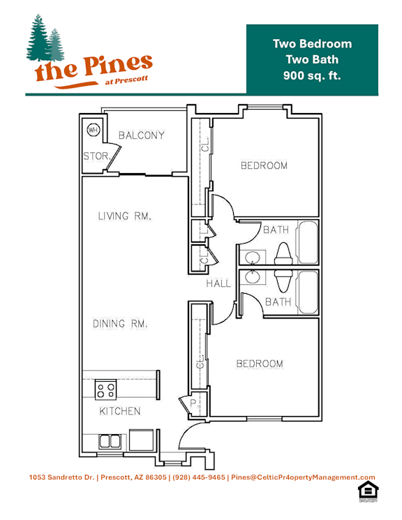 2 Bed 2 Bath Floorplan at Pines at Prescott Apartments, Prescott, AZ
