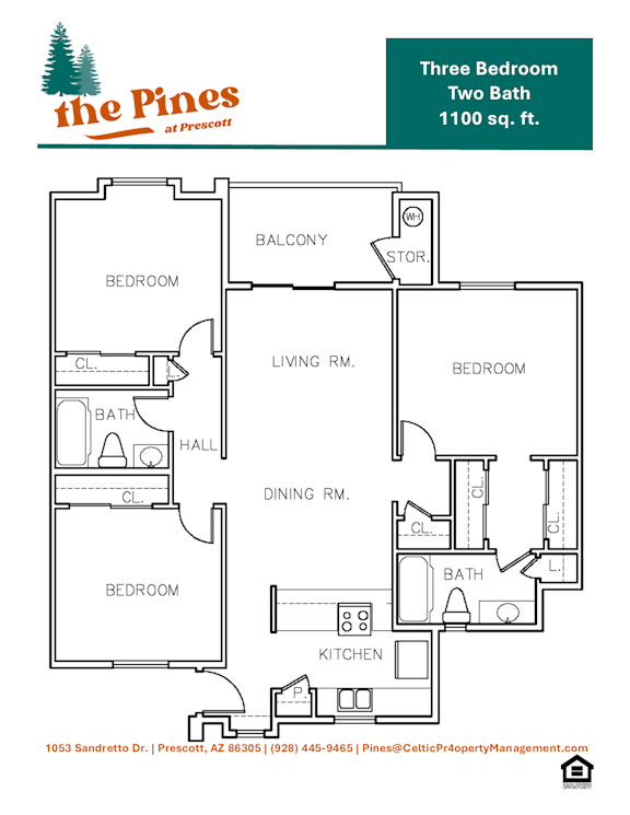 Floor Plan  3 Bed 2 Bath Floorplan at Pines at Prescott Apartments, Prescott, AZ 86305