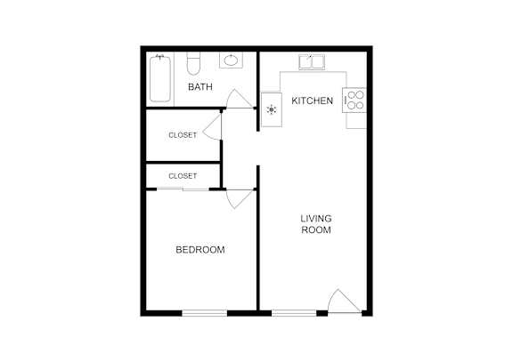 A simple black and white drawing of a house layout.