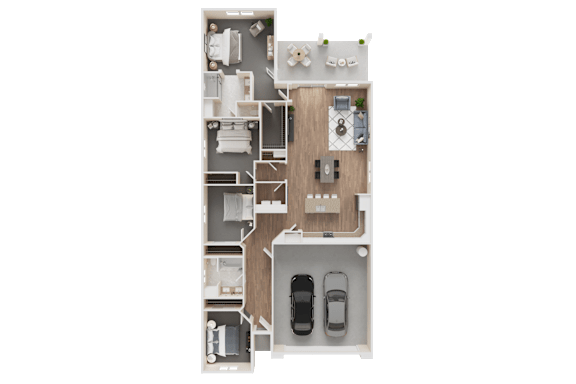 Floor Plan  A floor plan of a house with a garage and a car at Westpark in Buckeye, Arizona