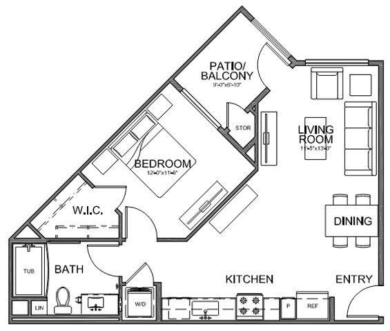 Floor plan 1 bed 1 bath 701 sq. ft. at The Overlook Santa Clarita, CA 91350