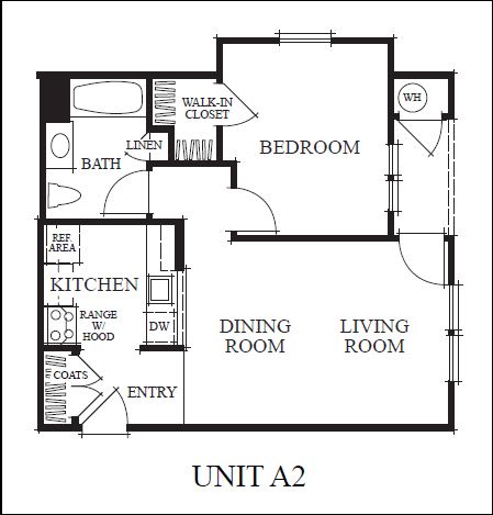 A2 Floorplan 1 bedroom at Meadow Wood at Alamo Creek in Danville, CA 94506