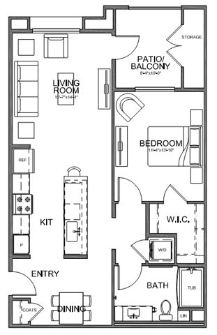 Floor plan 1 bed 1 bath 856 sq. ft. at The Overlook Santa Clarita, CA 91350