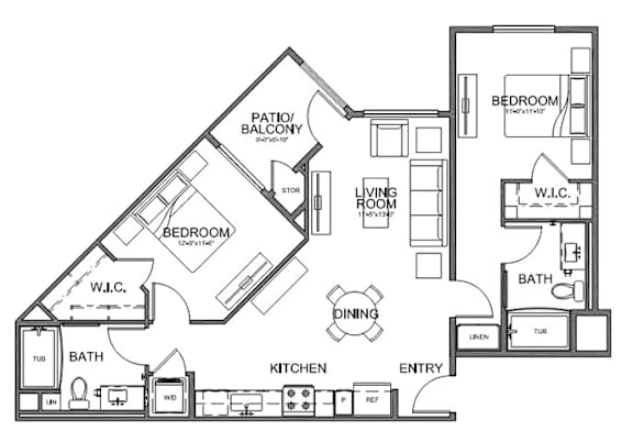 Floor plan 2 bed 2 bath 1,003 sq. ft. at The Overlook Santa Clarita, CA 91350