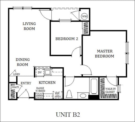 B2 Floorplan of 2 bedroom at Meadow Wood at Alamo Creek in Danville, CA 94506