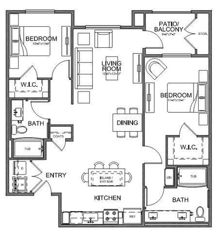 Floor plan 2 bed 2 bath 1,133 sq. ft. at The Overlook Santa Clarita, CA 91350